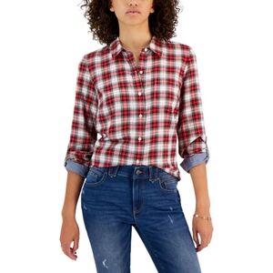 Tommy Hilfiger Women's Lancaster Plaid Cotton Roll-Tab Shirt